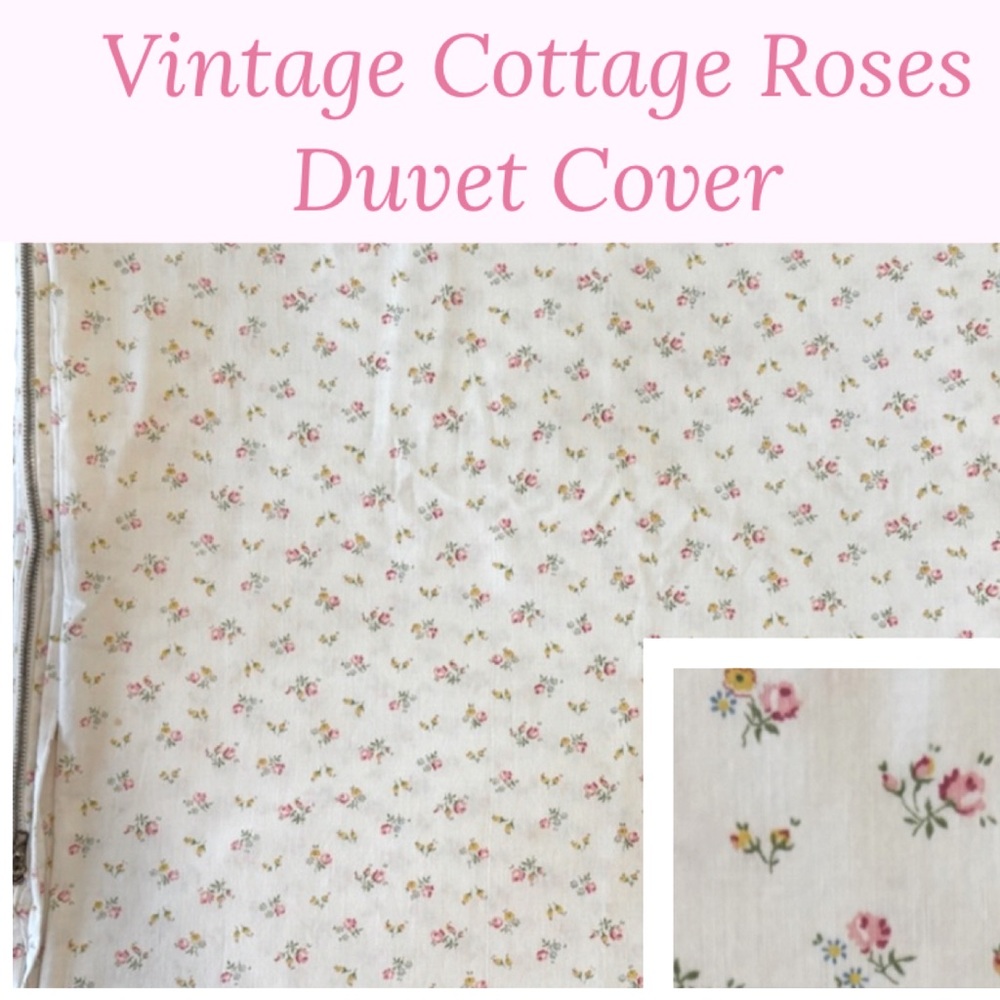 Vintage Hand Crafted Duvet Cover Antique Rose Cottagecore Floral Pink Blue White